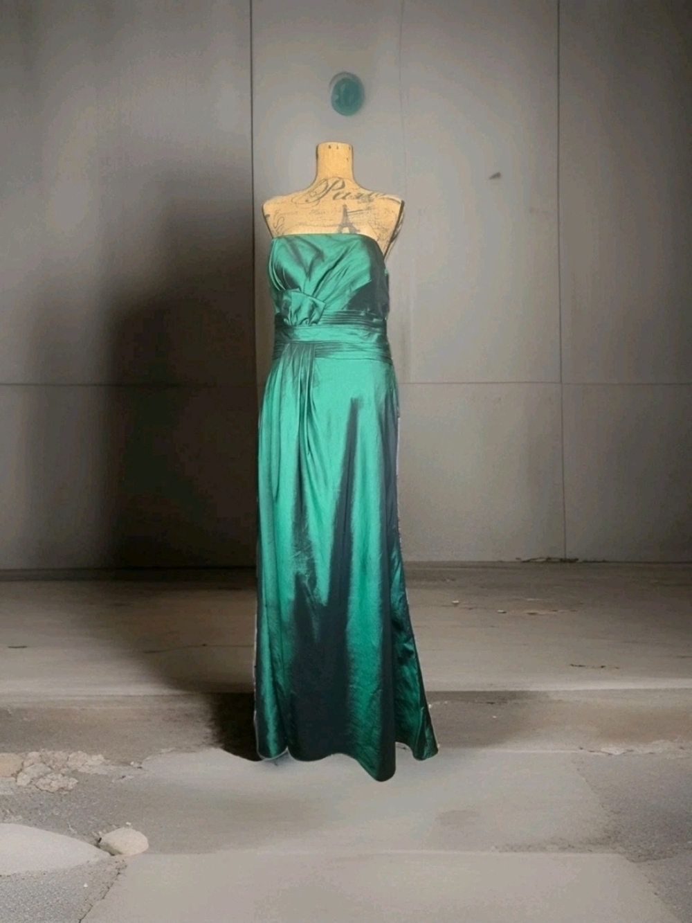 Strapless Emerald Satin Evening Gown
